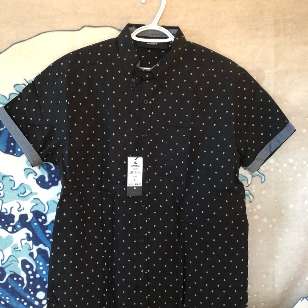 AMBIG Black/Tan Pattern Button-Down Shirt